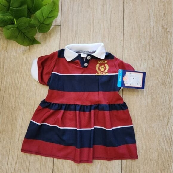 Top Paw Red & Navy Stripe "State Bark Club" 2fer Dog Dress Size Small - Picture 3 of 6
